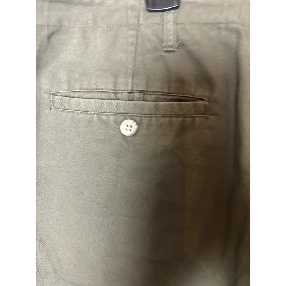 LANDS END 100% Cotton Pants 40x33‎ Army Green Pleated Front